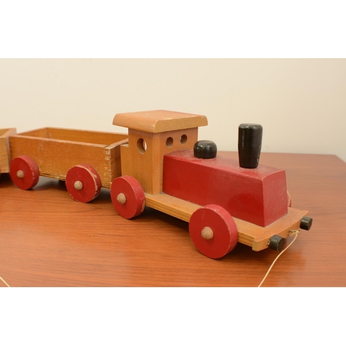 336 - Vintage Wooden Pull Along Train with 3 Carts