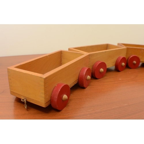 336 - Vintage Wooden Pull Along Train with 3 Carts