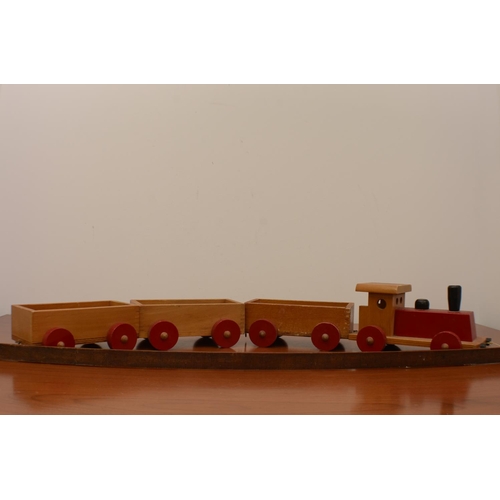 336 - Vintage Wooden Pull Along Train with 3 Carts