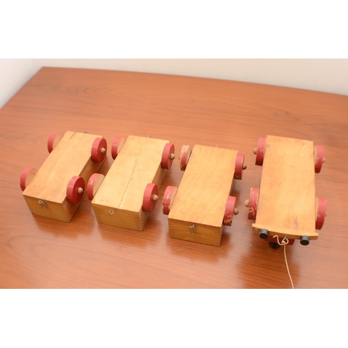 336 - Vintage Wooden Pull Along Train with 3 Carts