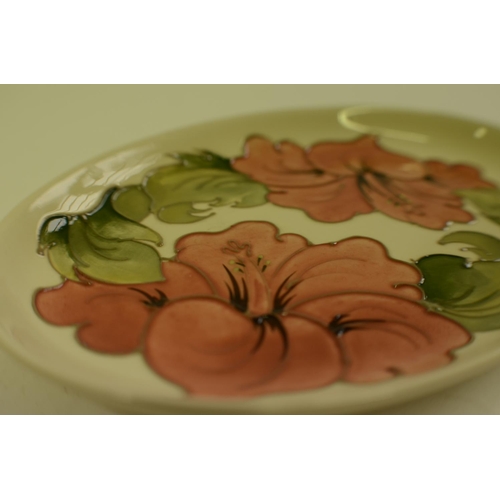 451 - Moorcroft Hibiscus Cream Oval Dish (1960-1979)23cm With A Rectangular Hibiscus green Trinket Box, Fi... 