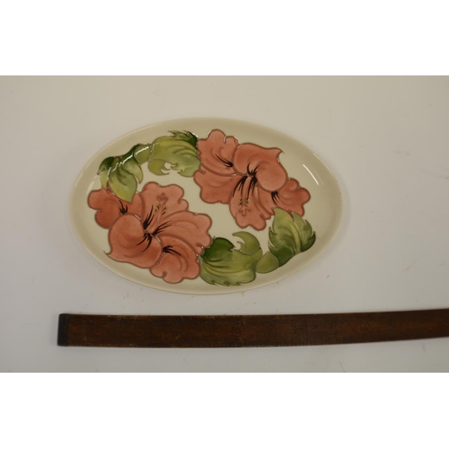 451 - Moorcroft Hibiscus Cream Oval Dish (1960-1979)23cm With A Rectangular Hibiscus green Trinket Box, Fi... 