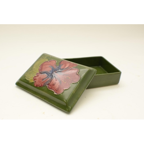 451 - Moorcroft Hibiscus Cream Oval Dish (1960-1979)23cm With A Rectangular Hibiscus green Trinket Box, Fi... 