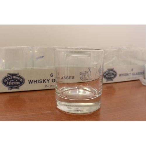 573 - 18 New in Boxes Whiskey Glasses Malt House Vinners