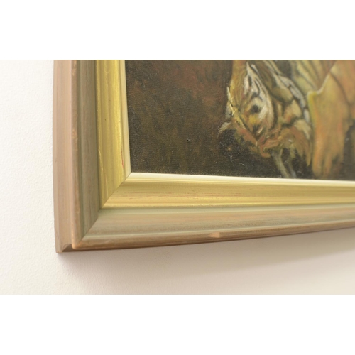 582 - Original Oil on Board Framed Two Tiger Cubs Playing P 82
59x47cm