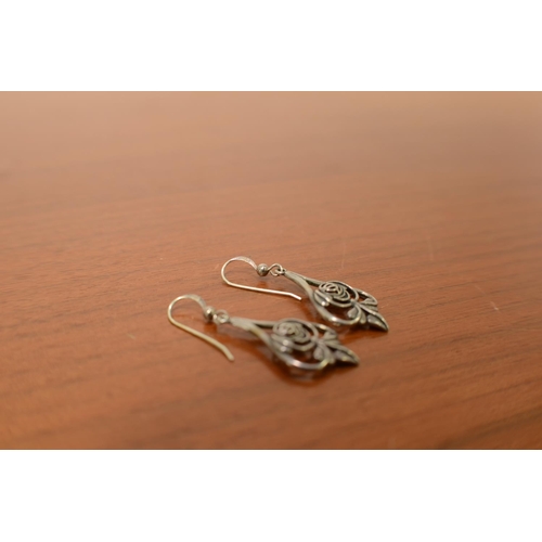 609 - Pair of Silver ornate Earrings 3cm