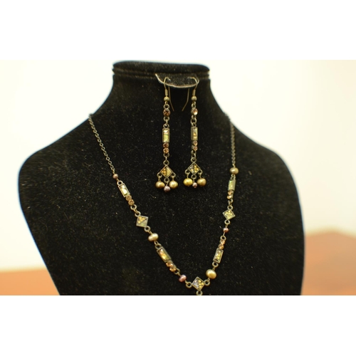 614 - Ornate Necklace 26cm and earrings 5cm Set Faux Pearls in Red Box