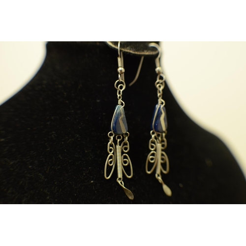 617 - pair of Ornate Earrings with Blue Stone 5cm