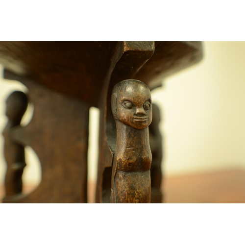 637 - Antique Solid Jacaranda Wood Single Piece Chair from the Kamba Tribe of Kenya with Red and White Bea... 