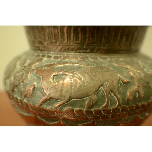 638 - Antique Brass Islamic Large Vase - Highly Decorated - 26cm x 34cm