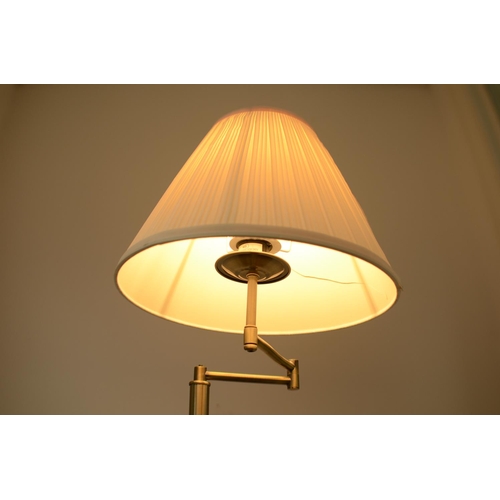 643 - Brushed Brass Effect Adjustable Floor Standing Reading Lamp - Fully Working - 140cm Tall