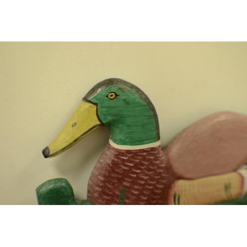 648 - Wooden Duck Coat Hanger with a Clock