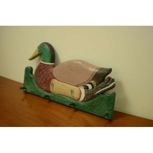 648 - Wooden Duck Coat Hanger with a Clock