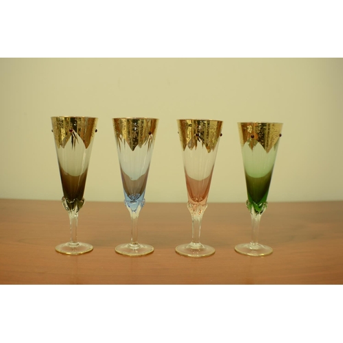 656 - Set of 4 Ornate Coloured Venetian Glasses