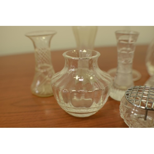 744 - 8 Various Clear Glass Vases Small Largest 15cm and smaller