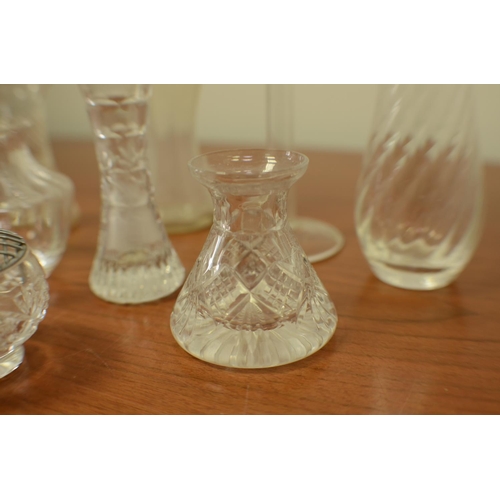 744 - 8 Various Clear Glass Vases Small Largest 15cm and smaller