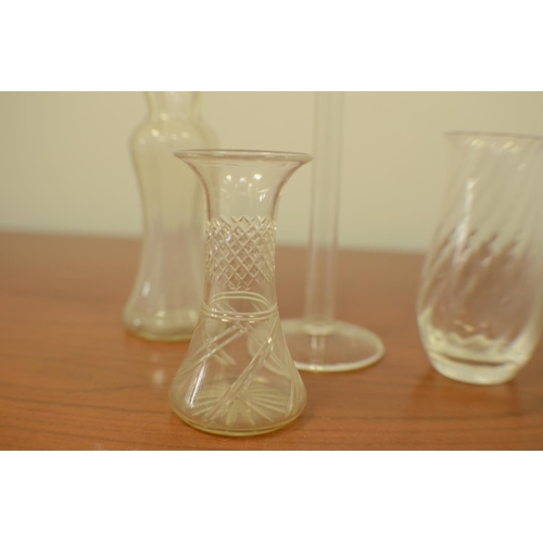 744 - 8 Various Clear Glass Vases Small Largest 15cm and smaller