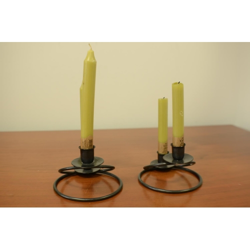 746 - 2 Metal Candlesticks with Candles