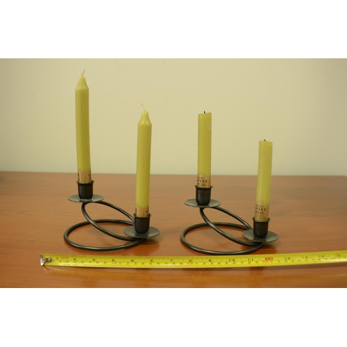 746 - 2 Metal Candlesticks with Candles