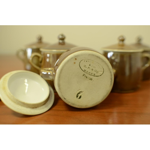 748 - 5 x small Pots with Lids Metiun Made in France Porcelain 9cm