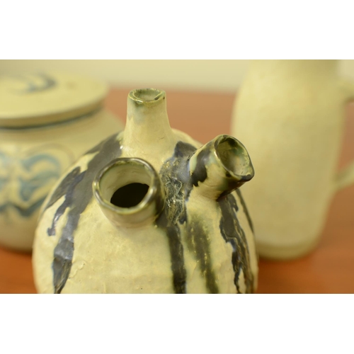 753 - 3 Studio Pottery Jug, Vase and a Pot with Lid