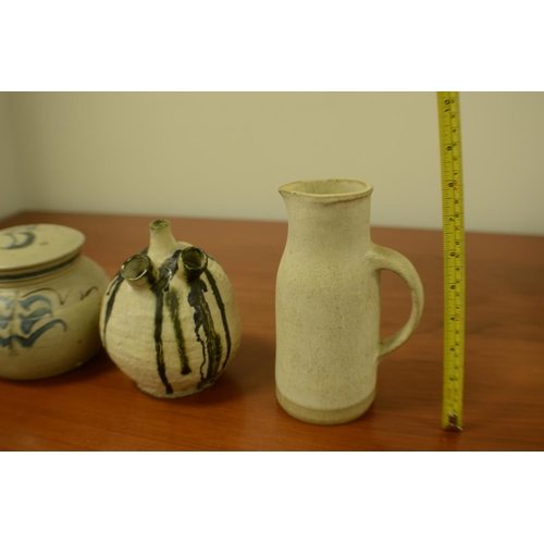 753 - 3 Studio Pottery Jug, Vase and a Pot with Lid