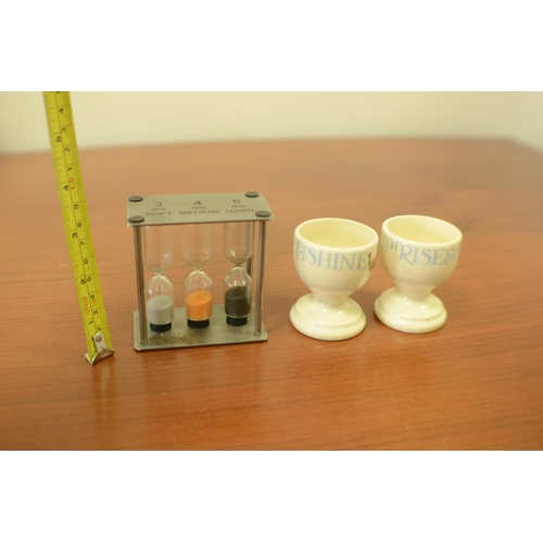 756 - 2 Wakey Wakey Egg Cups  by Emma Bridgewater and a Egg Sand Timer