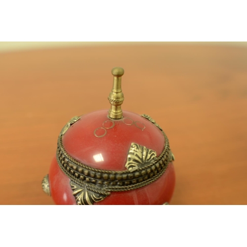 762 - A Red and Brass Pot with Lid