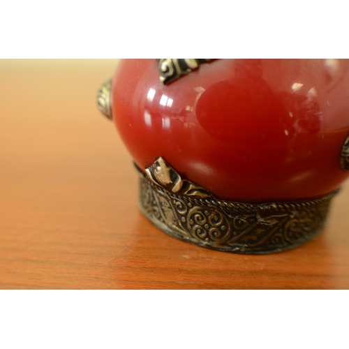 762 - A Red and Brass Pot with Lid