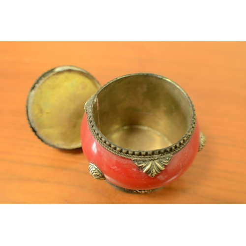 762 - A Red and Brass Pot with Lid