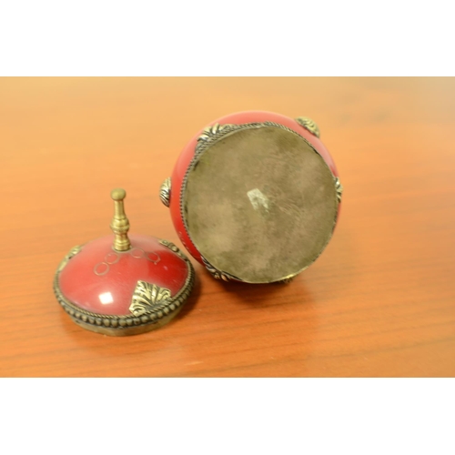 762 - A Red and Brass Pot with Lid