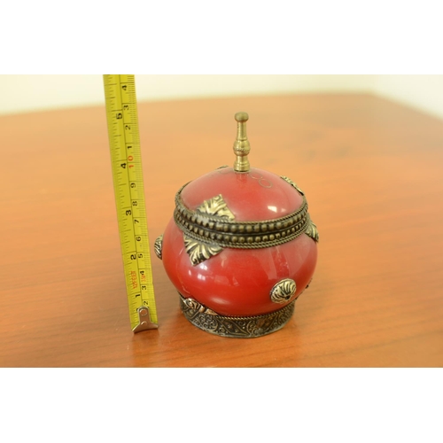 762 - A Red and Brass Pot with Lid