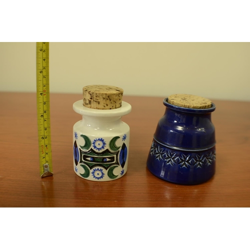 764 - A Portmeirion Stoke Samarkand Pulse Pot and Lid and Blue Pot with Cork Lid