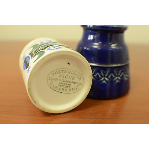 764 - A Portmeirion Stoke Samarkand Pulse Pot and Lid and Blue Pot with Cork Lid