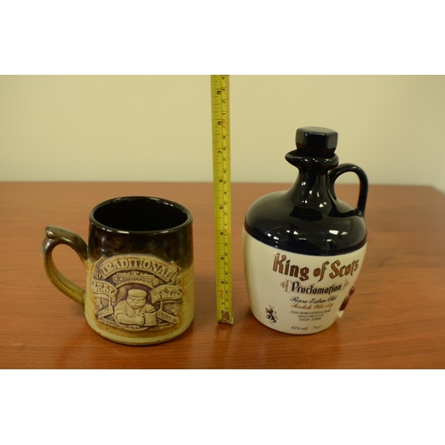 772 - 1 King of Scots Promotion rare Extra old Scotch whiskey Bottle(Empty)and a Pottery Traditional Real ... 