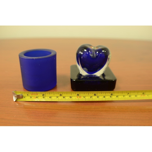 789 - Blue Glass Pen Holders and a dish