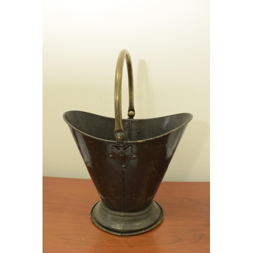 794 - A Copper Bed Warmer 109cm and a brass Coal Bucket 36x49cm