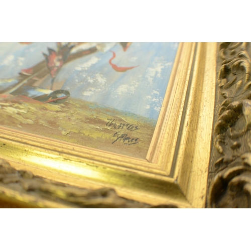 799 - Oil on board of a Clown in a gold ornate frame signed ???