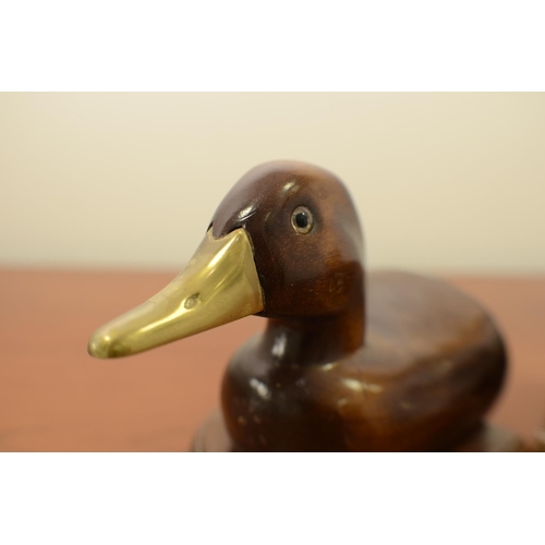 807 - Wooden Duck Book Ends with brass Beaks