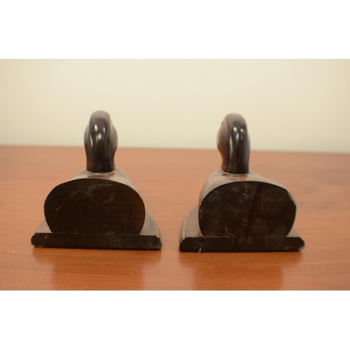 807 - Wooden Duck Book Ends with brass Beaks