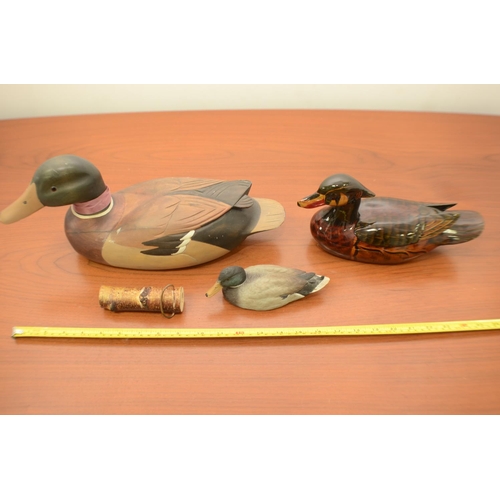 809 - A Selection of 3 different Ducks and a Duck Whistle 2 are wooden