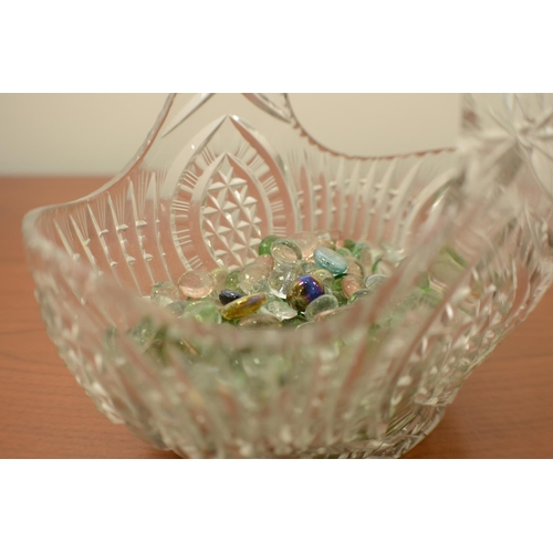 810 - A Large Crystal Glass bouquet basket 'Flower Basket' with Glass stones   Heavy