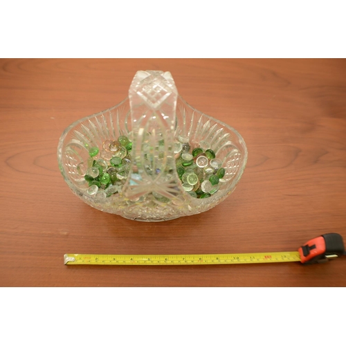 810 - A Large Crystal Glass bouquet basket 'Flower Basket' with Glass stones   Heavy