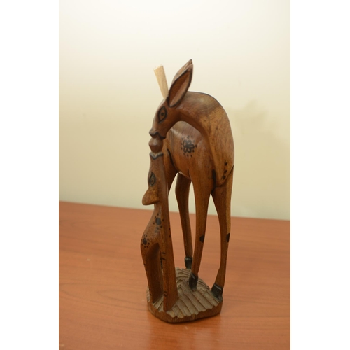 811 - Wooden hand carved Mother and Baby Deer possibly from South Africa