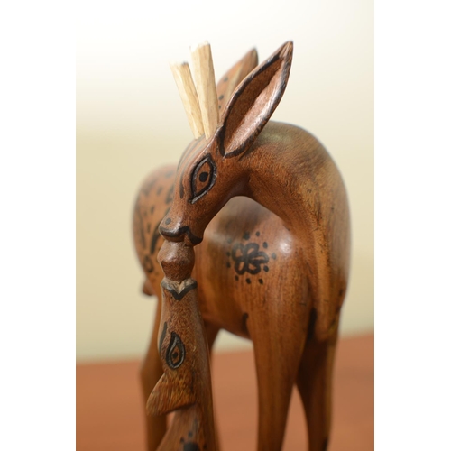 811 - Wooden hand carved Mother and Baby Deer possibly from South Africa