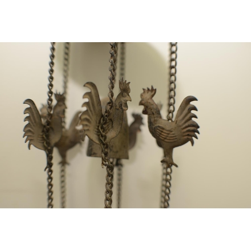 812 - Aged Wind Chime, possibly French, with Chickens and Bells 88cm