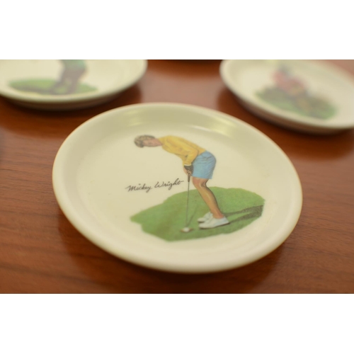 819 - 8 Golf scene coasters , some with Golfers names on