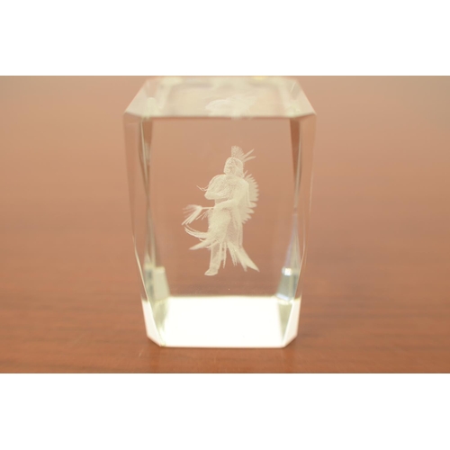 827 - 3D Image of and Indian in a Glass Paperweight