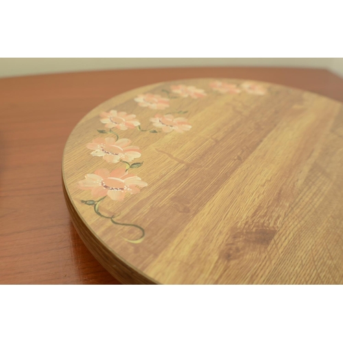 838 - 2 Laxy Susan's for Centre of table one with floral design the other plain pine look