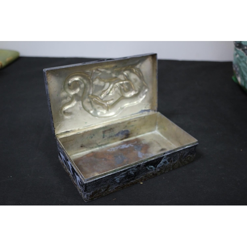 215 - Heavy Oriental Metal Tin with Raised Dragons on Lid